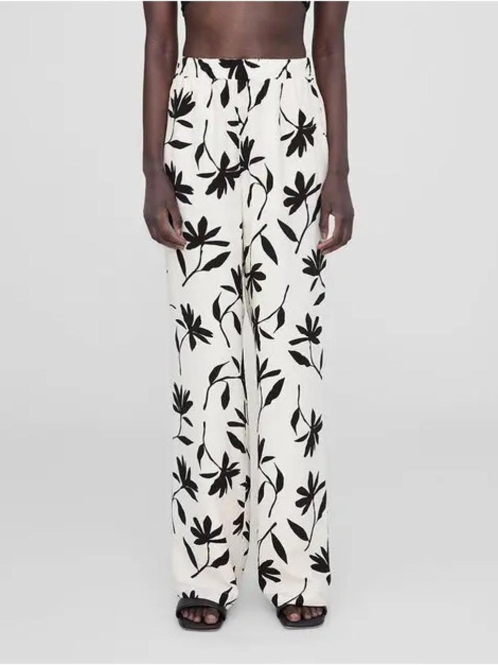 Anine Bing Women’s Owen Pants Pull On Straight Leg in Ivory Daisy S